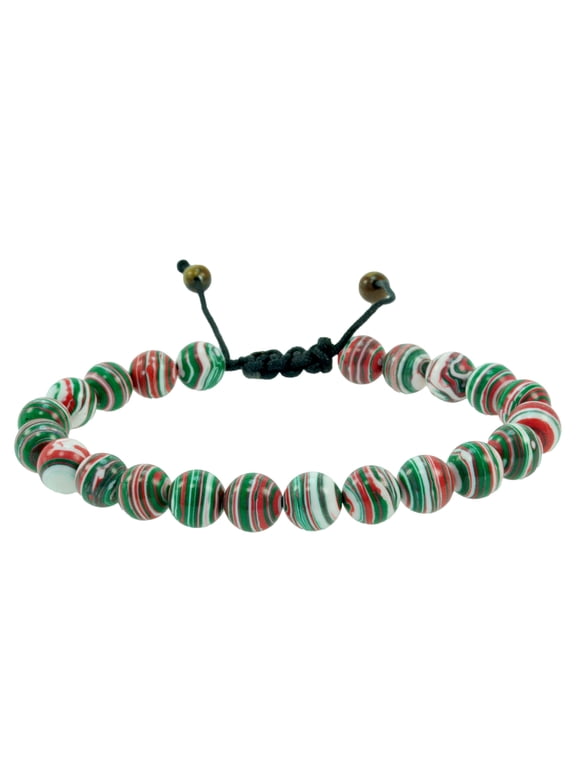Tricolor Malachite Gemstone Macrame Style Adjustable Bracelet