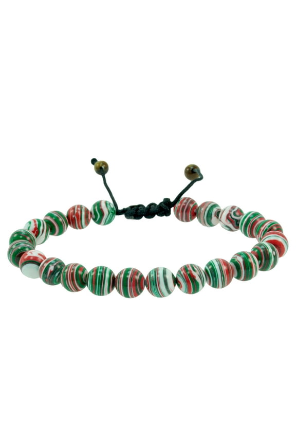 Tricolor Malachite Gemstone Macrame Style Adjustable Bracelet