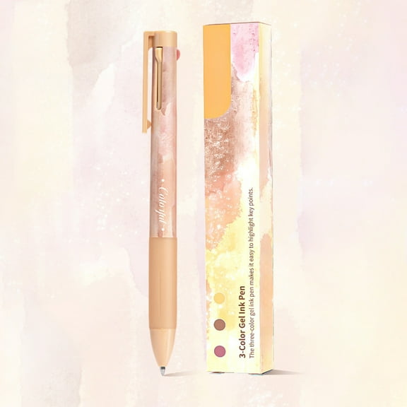 Tricolor Pen, Cetaka 3-in- Click Action Gel Pen, 0.5mm Fine Line Multicolor Writing Pen for Notes Drawing Journaling, Brown
