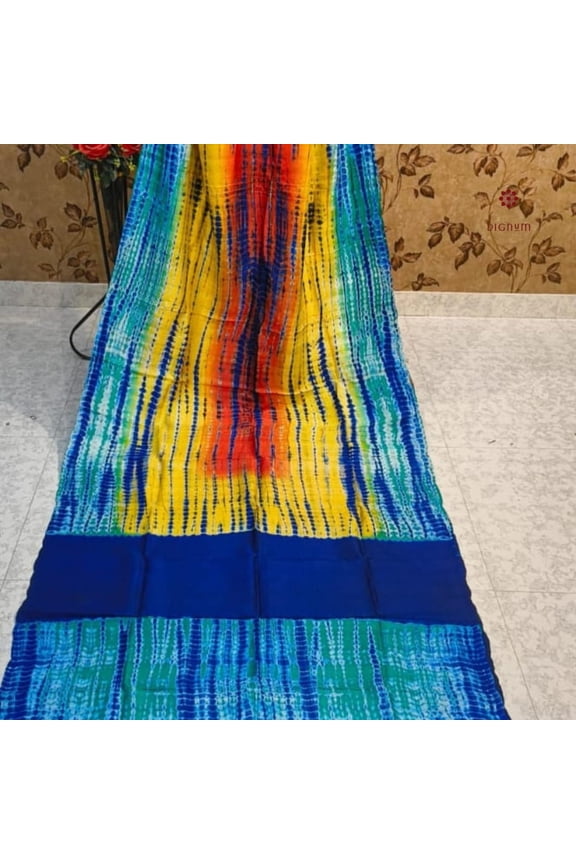 Tricolor Pure Silk Bandhani Shibori Saree