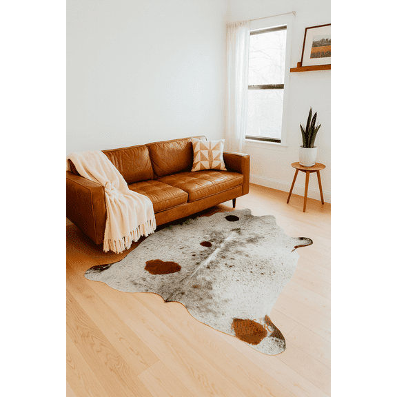 Genuine Leather Cowhide Tricolor Salt And Pepper Area Rug, 5x7 ft