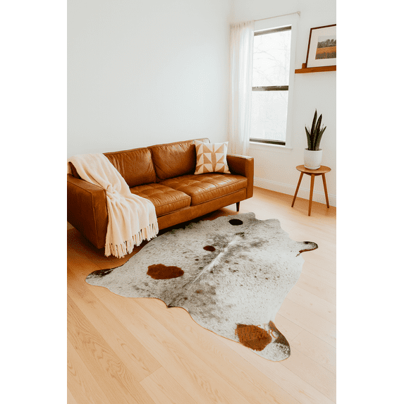 Genuine Leather Cowhide Tricolor Salt and Pepper Area Rug, 6x7 Ft