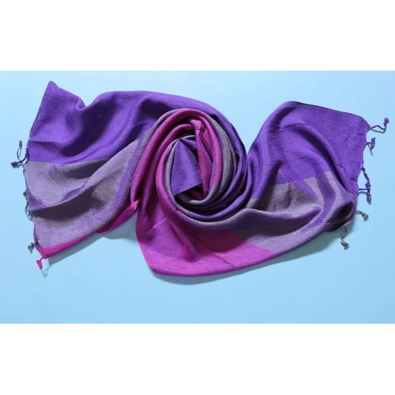 Tricolor Thick Striped Vegan Silk Shawl