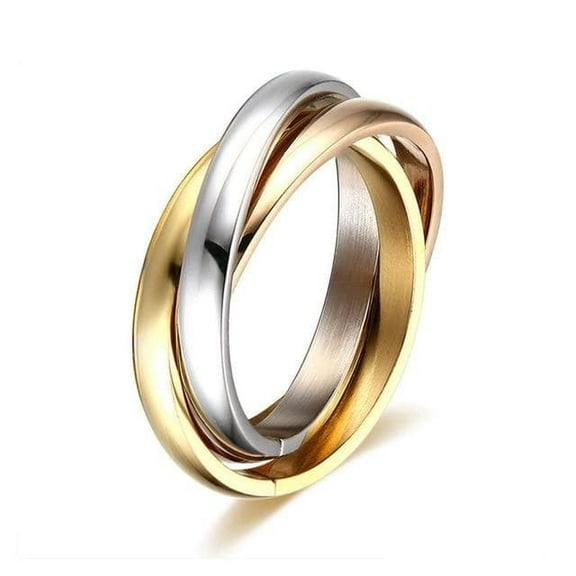 Tricolor Titanium Steel Ring Geometric Design For Unisex Elegant European American Style Electroplated Finish Shine