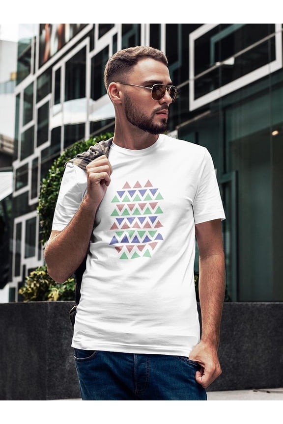 Tricolor Triangle Patter Graphic Men White T-Shirt, Male Small