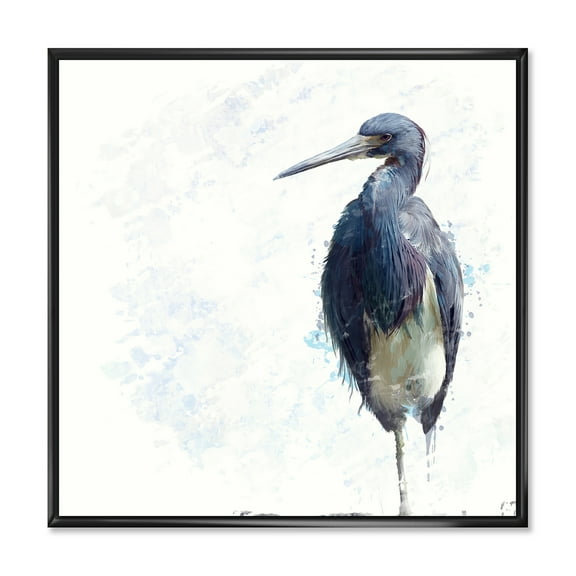 Tricolored Heron Bird On White 16 in x 16 in Framed Painting Canvas Art Print, by Designart