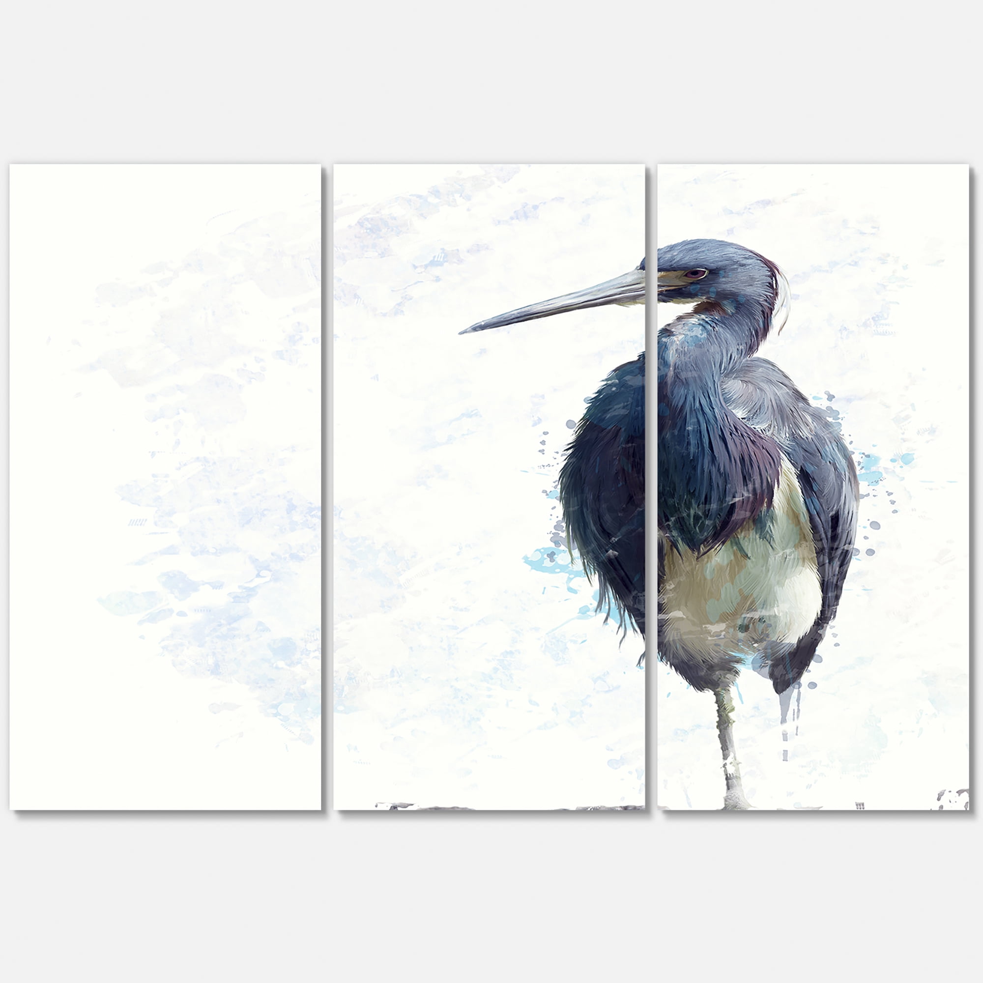 Tricolored Heron Bird On White 28 in x 36 in Painting Canvas Art Print, by Designart