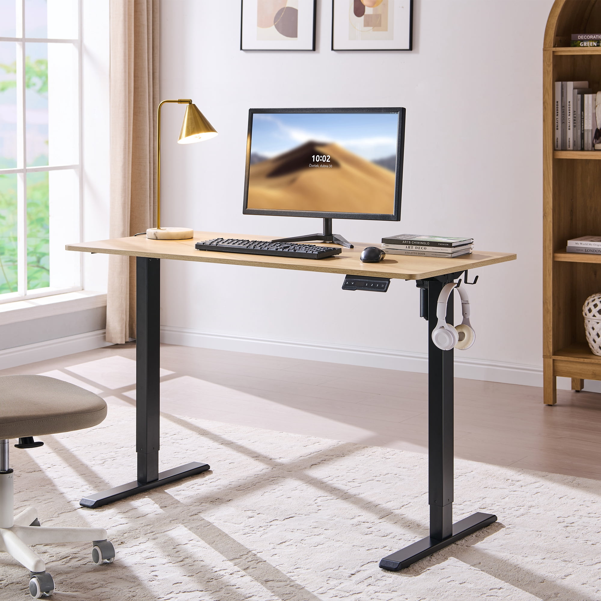 Tricora Electric Standing Desk, 48x 24 Inches Height Adjustable Desk, Sit and Stand Up, Ergonomic Rising Computer Table with Memory Preset, Nature Wood