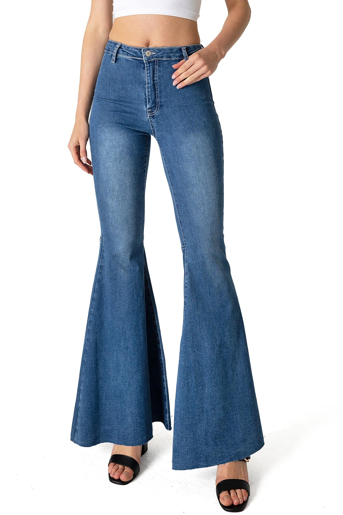 Tricot Womens High Rise Super Flare Bell Bottom Jeans (11, Medium Denim) 