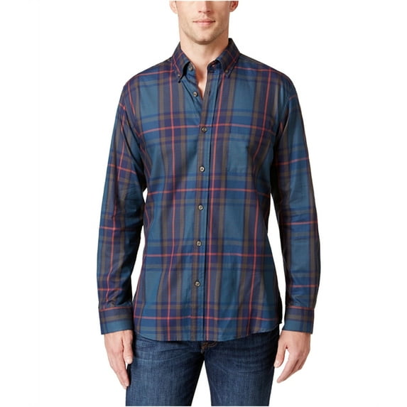 Tricots St Raphael Mens Plaid Button Up Shirt, Blue, 2XLT