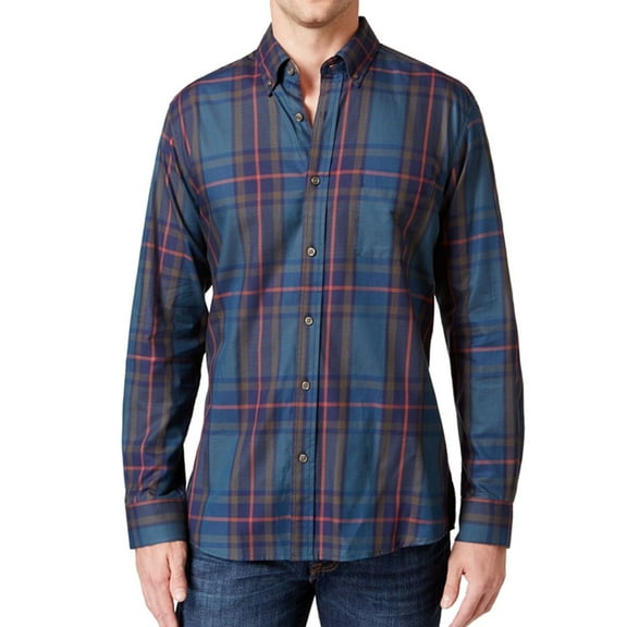 Tricots St Raphael Mens Plaid Button Up Shirt, Blue, XXXX-Large