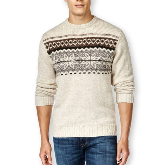 Tricots St Raphael Mens Snowflake Intarsia Pullover Sweater, Beige, X-Large