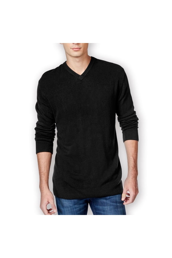 Tricots St Raphael Mens Solid Textured Chest Pullover Sweater, Black, Medium