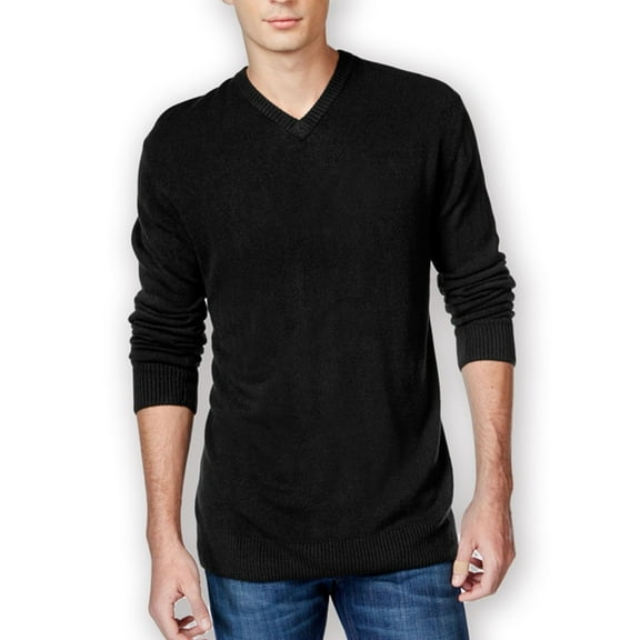 Tricots St Raphael Mens Solid Textured Chest Pullover Sweater, Black, Small