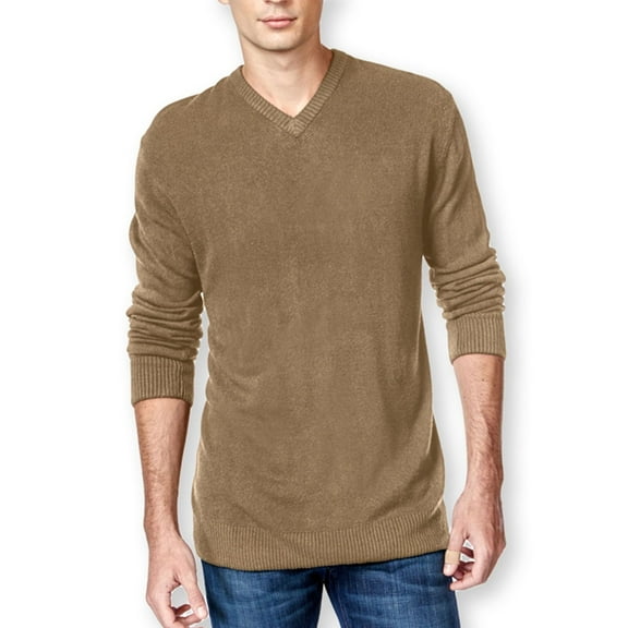Tricots St Raphael Mens Solid Textured Chest Pullover Sweater, Brown, Small