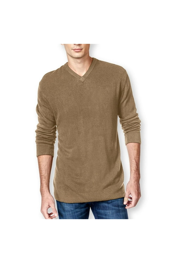 Tricots St Raphael Mens Solid Textured Chest Pullover Sweater, Brown, X-Large