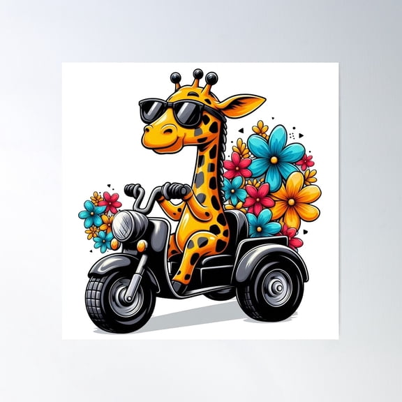 Tricycle Giraffe Journey Sticker Poster Wall Art Modern Wall Decor For Living Room Bedroom