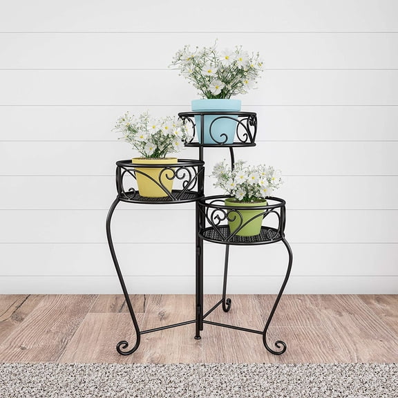 Tricycle Plant Stand 2-Tiered Indoor or Outdoor Decorative Vintage-Look Metal Display for , Deck, Home or Lawn (Black)