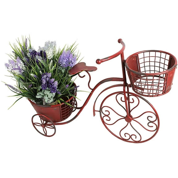 Tricycle Plant Stand Bicycle Planter, Iron Plant Stand Flower Pot Cart Holder Indoor Outdoor Home Garden Patio Decor, 27.5" x 9.8" x 18.5"
