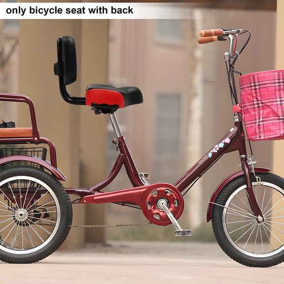 Tricycle Seat with Backrest 220lb Capacity, Adjustable Back Support High-Density Foam Saddle Replacement for Adult Electric Trike Beach Bike E-Trike