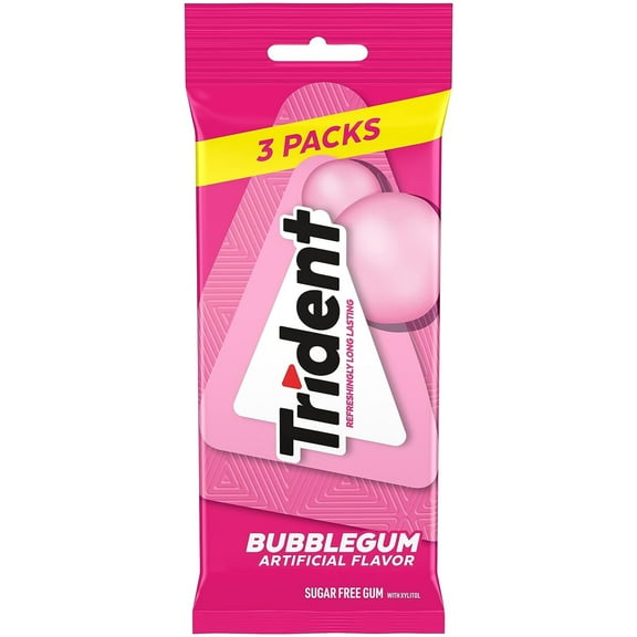 Trident Bubblegum Sugar Free Gum, 3 Packs of 14 Pieces (42 Total Pieces)