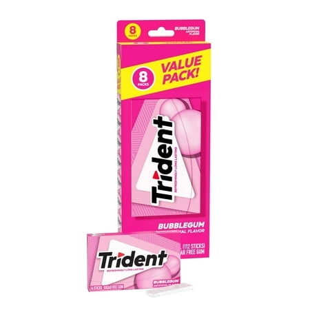 Trident Bubblegum Sugar Free Gum, Value pack, 8 packs of 14 Pieces (112 Regular Size Pieces)