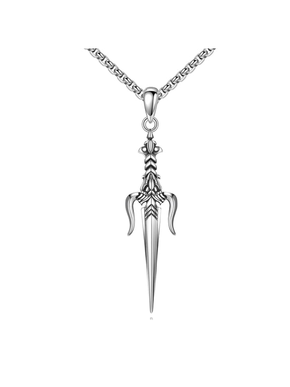 Trident Dagger Necklace for Women 925 Sterling Silver Sword Pendant Dagger Jewelry for Men