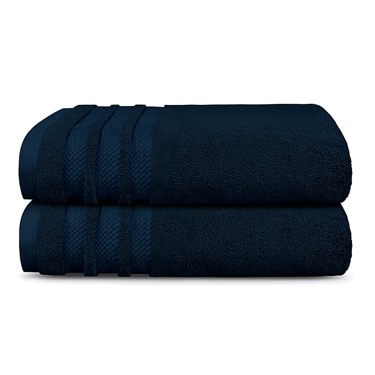 Trident Finesse Modern 2 Pieces Solid Ultra Soft, Extra Absorbent Cotton  Bath Towels, Navy Blue