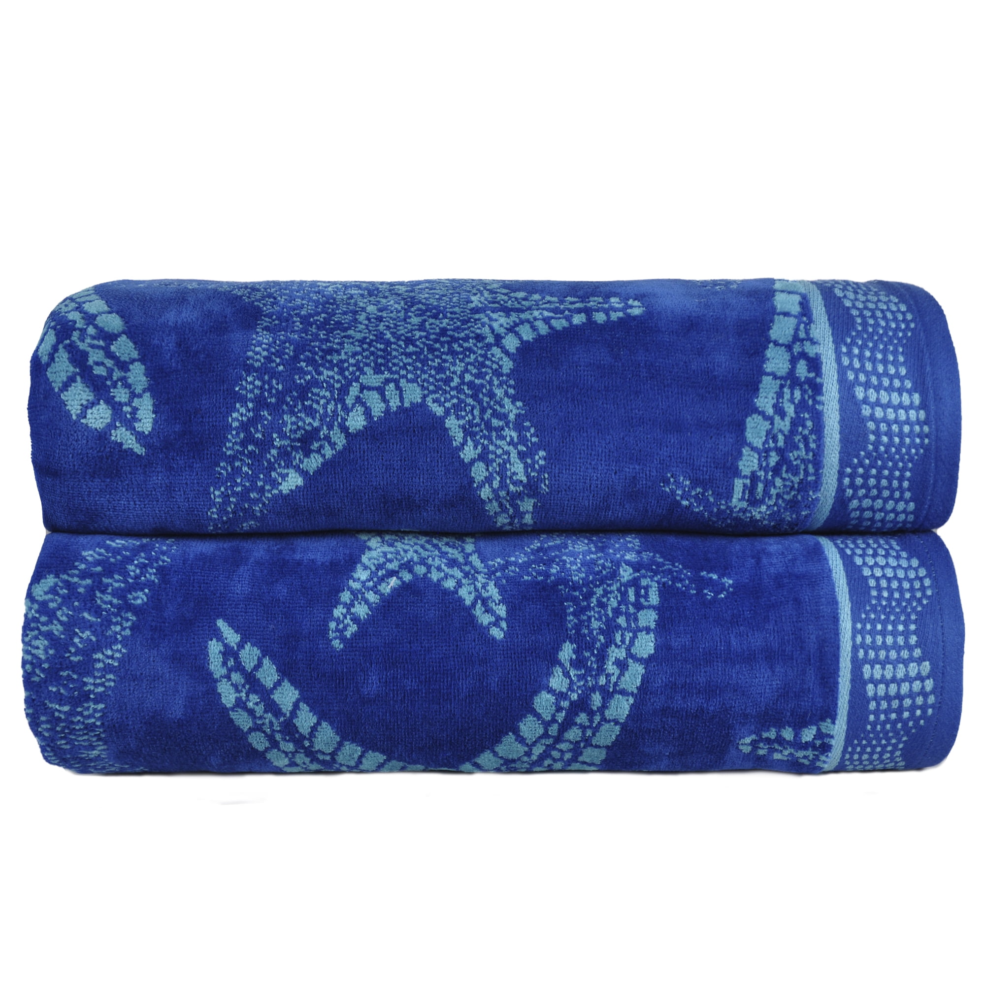 Trident Jacquard, XL Beach Towels, 100 Cotton, 2 Piece Set, Blue