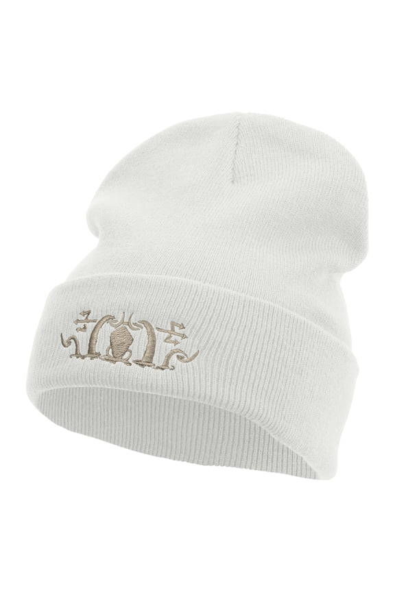 Trident Kraken Embroidered 12 Inch Long Knitted Beanie - White OSFM