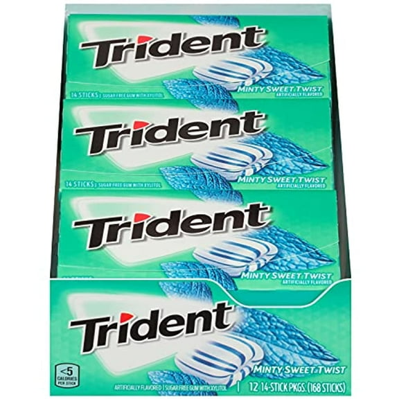 Trident Minty Sweet Twist Sugar Free Gum, 12 Packs Of 14 Pieces (168 Total Pieces)