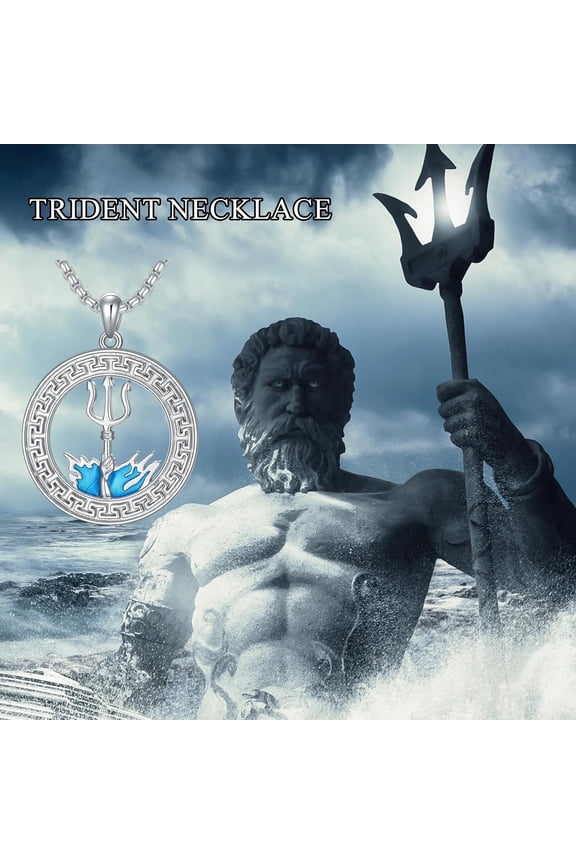 Trident Necklace 925 Sterling Silver Poseidon Trident Pendant Necklace Ancient Greece Amulet Jewelry for Men Women