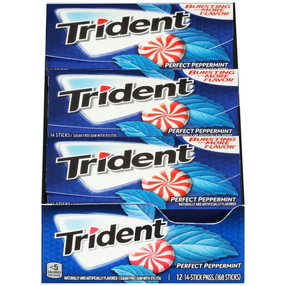 Trident Perfect Peppermint Sugar Free Gum, 12 Packs of 14 Pieces (168 Total Pieces)
