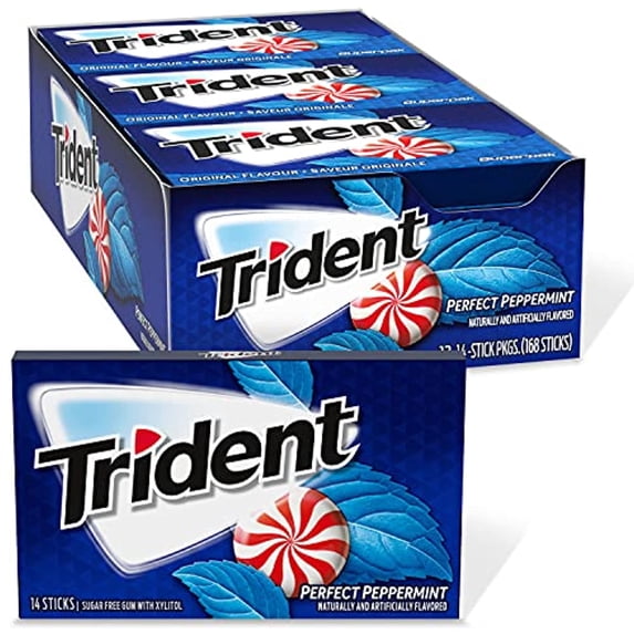 Trident Perfect Peppermint Sugar Free Gum, 12 Packs of 14 Pieces, 168 Total Pieces