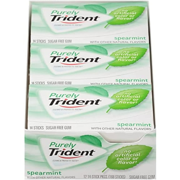 Trident Purely Spearmint Sugar Free Gum, 12 Packs Of 14 Pieces (168 Total Pieces)