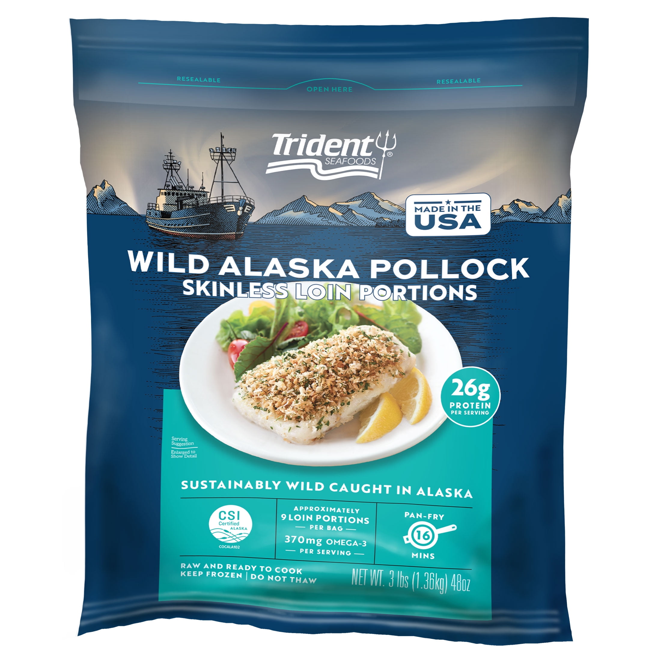 Trident Seafoods Alaska Pollock Loin Portions 5.3oz Wild Caught