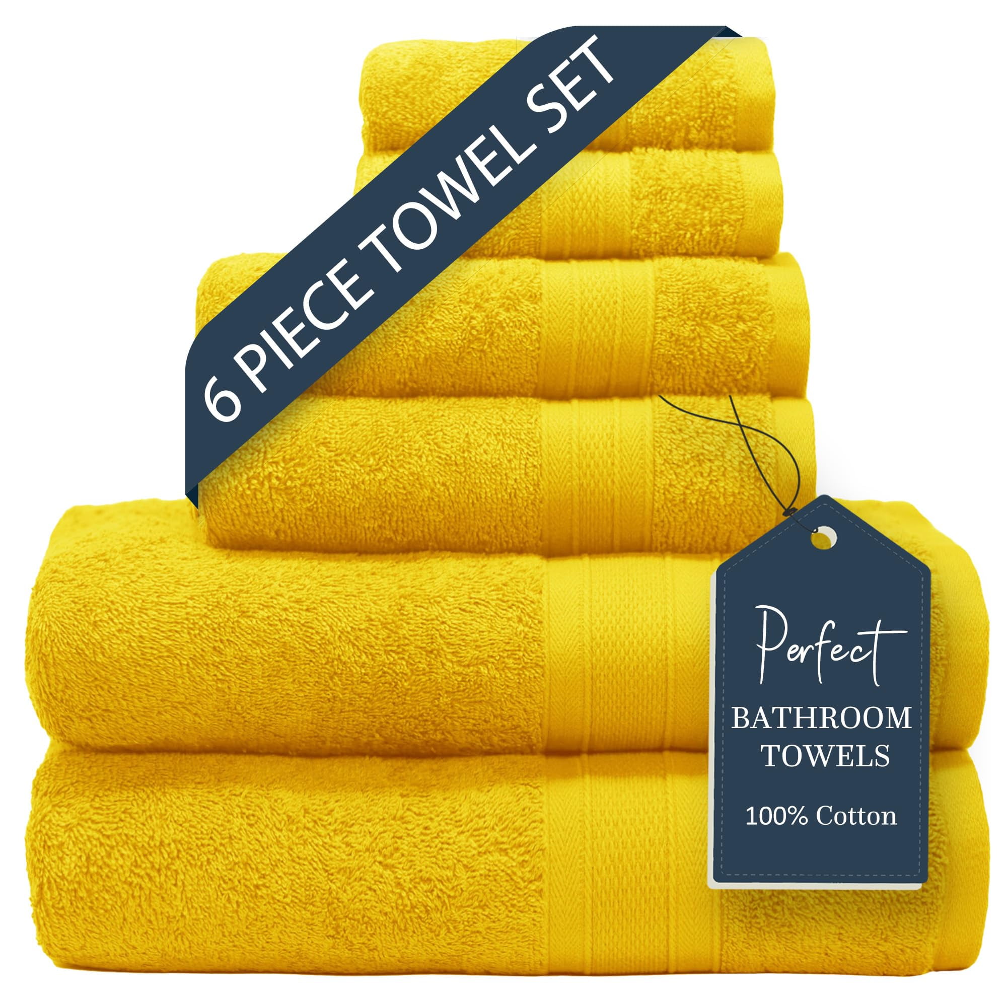 Trident Soft and Plush, 100 Cotton, 6 Piece Bath Towel Set, Mustard