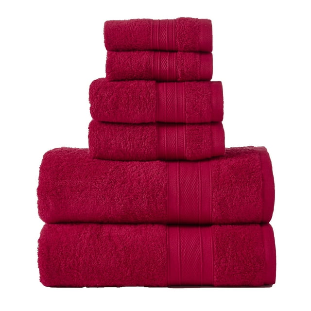 Trident Soft and Plush, 6 Piece Bath Set (2 Bath Towels, 2 Hand Towels, 2 Washcloths), Crimson