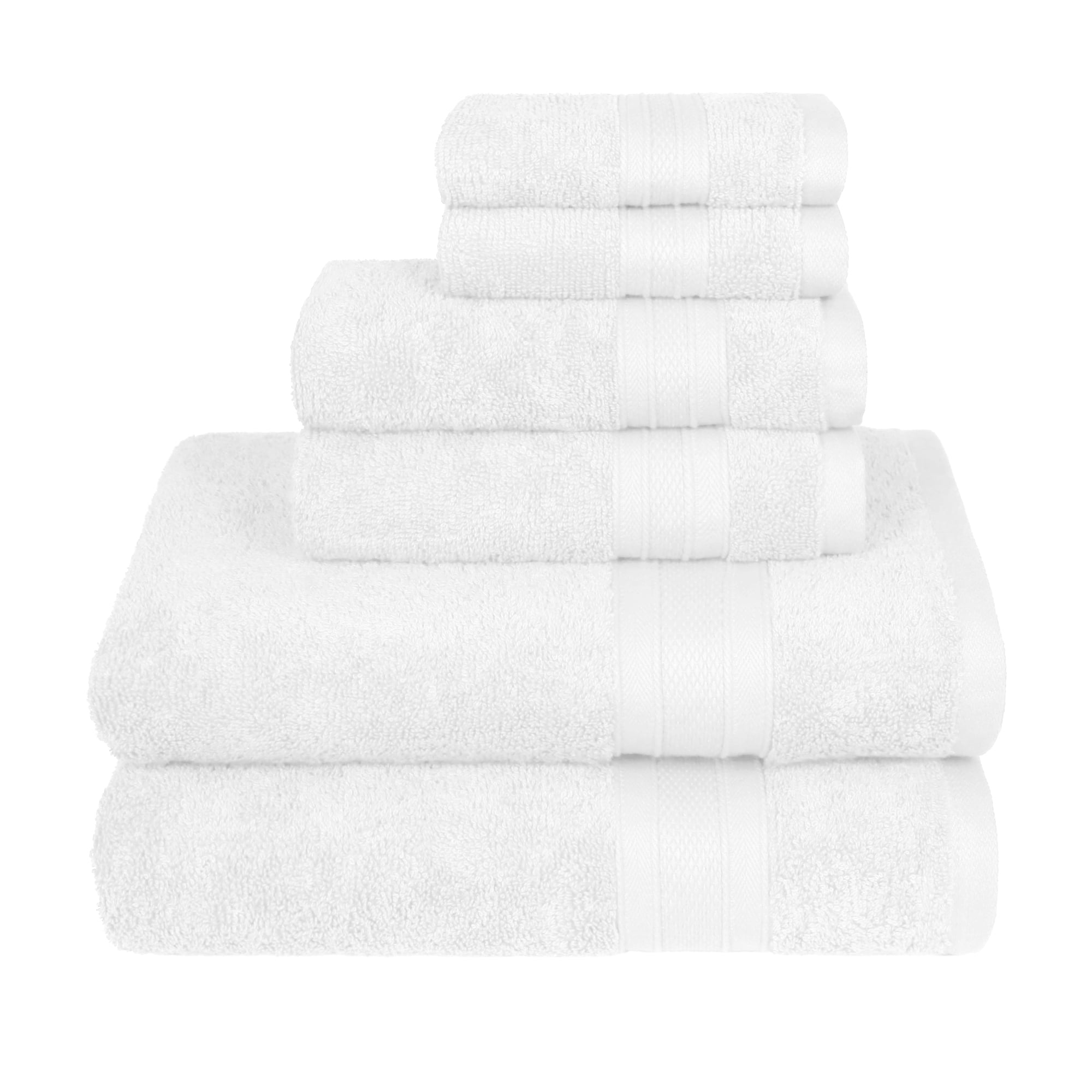 White Cotton 6-Piece Plush Absorbent Towel Set