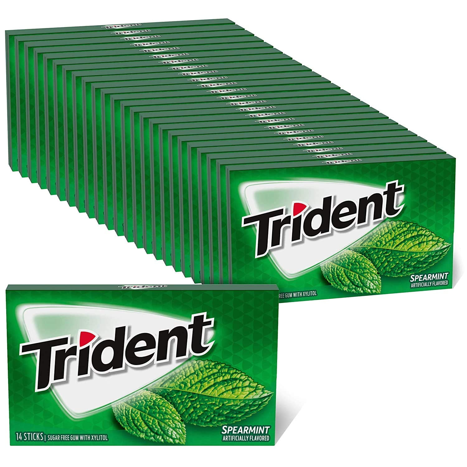 Trident Spearmint Sugar Free Gum, 24 Packs of 14 Pieces (336 Total Pieces), Set of 2