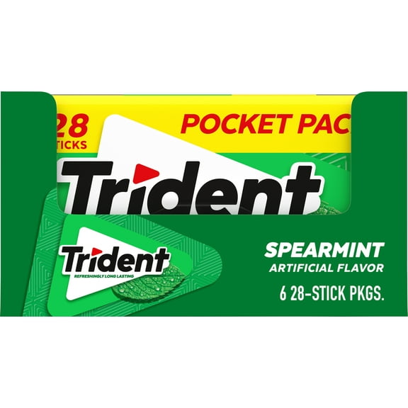 Trident Spearmint Sugar Free Gum, 6 Pocket Packs of 28 Pieces (168 Total Pieces)