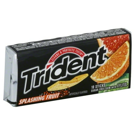 Trident Splashing Fruit Sugar Free Gum With Xylitol, 18ct, 1pk