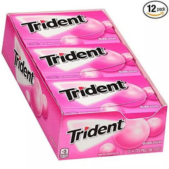 Trident Sugar Free Bubblegum, 14 ct (Pack of 12)