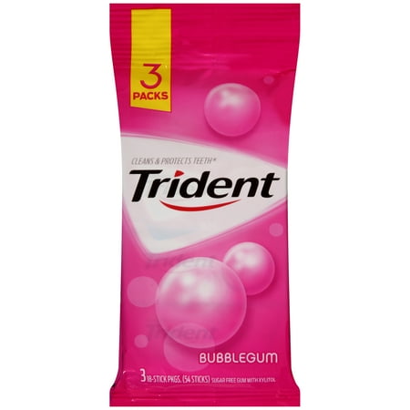 Trident Sugar-Free Bubblegum Flavor Gum, 18 Pieces, 3 Count