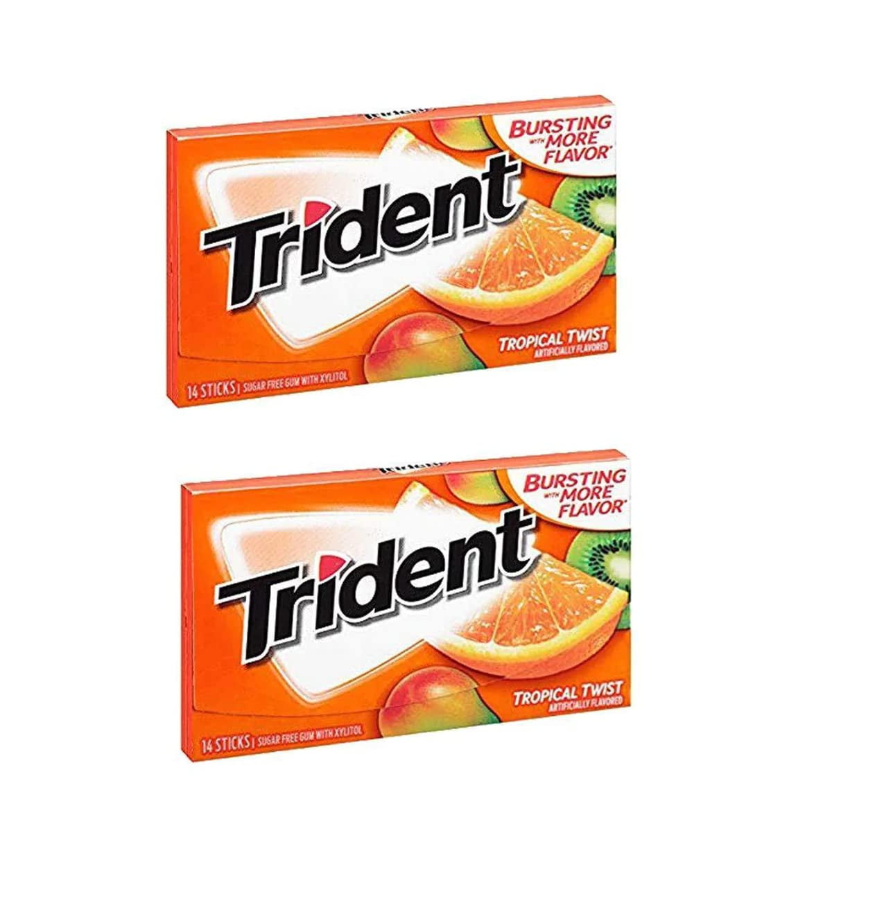 Trident Sugar Free Chewing Gum 2 Pieces Tropical Twist Flavor 14 Sticks