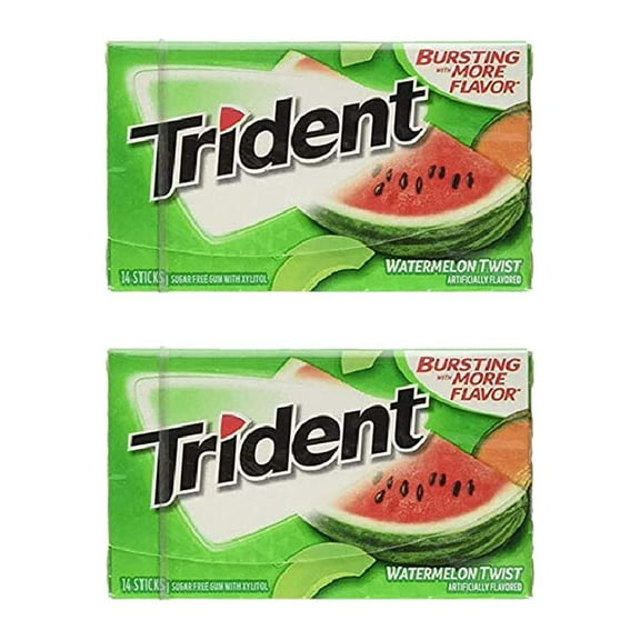 Trident Sugar Free Chewing Gum 2 Pieces Watermelon Flavor 14 Sticks, 26 G