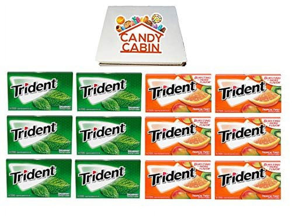 Trident Sugar Free Chewing Gum, Variety Pack of 12 by CANDY CABIN Spearmint - Tropical Twist