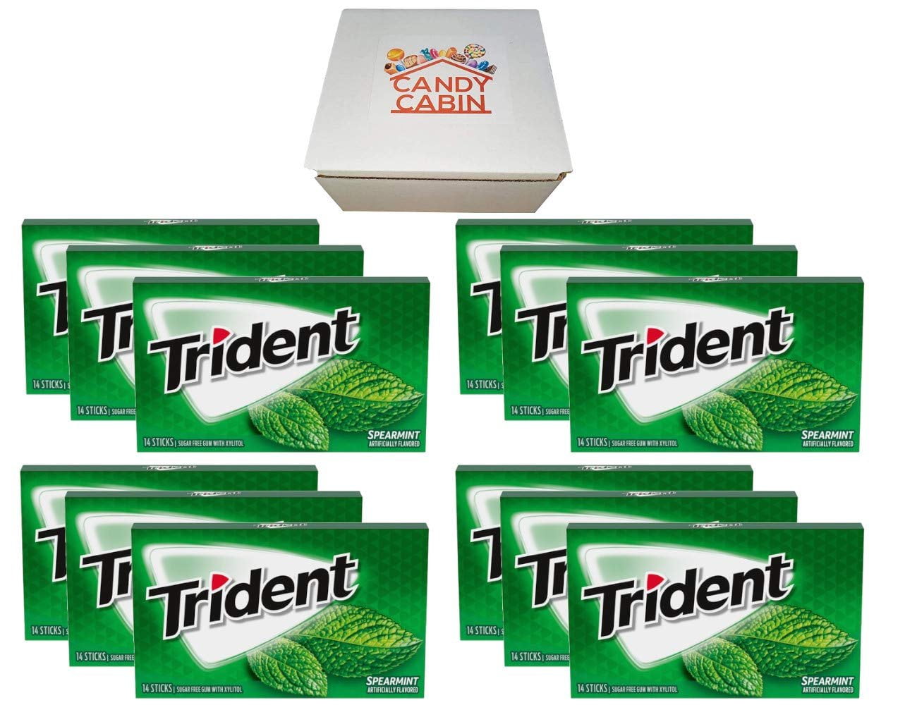 Trident Sugar Free Chewing Gum, Variety Pack of 12 by CANDY CABIN Spearmint