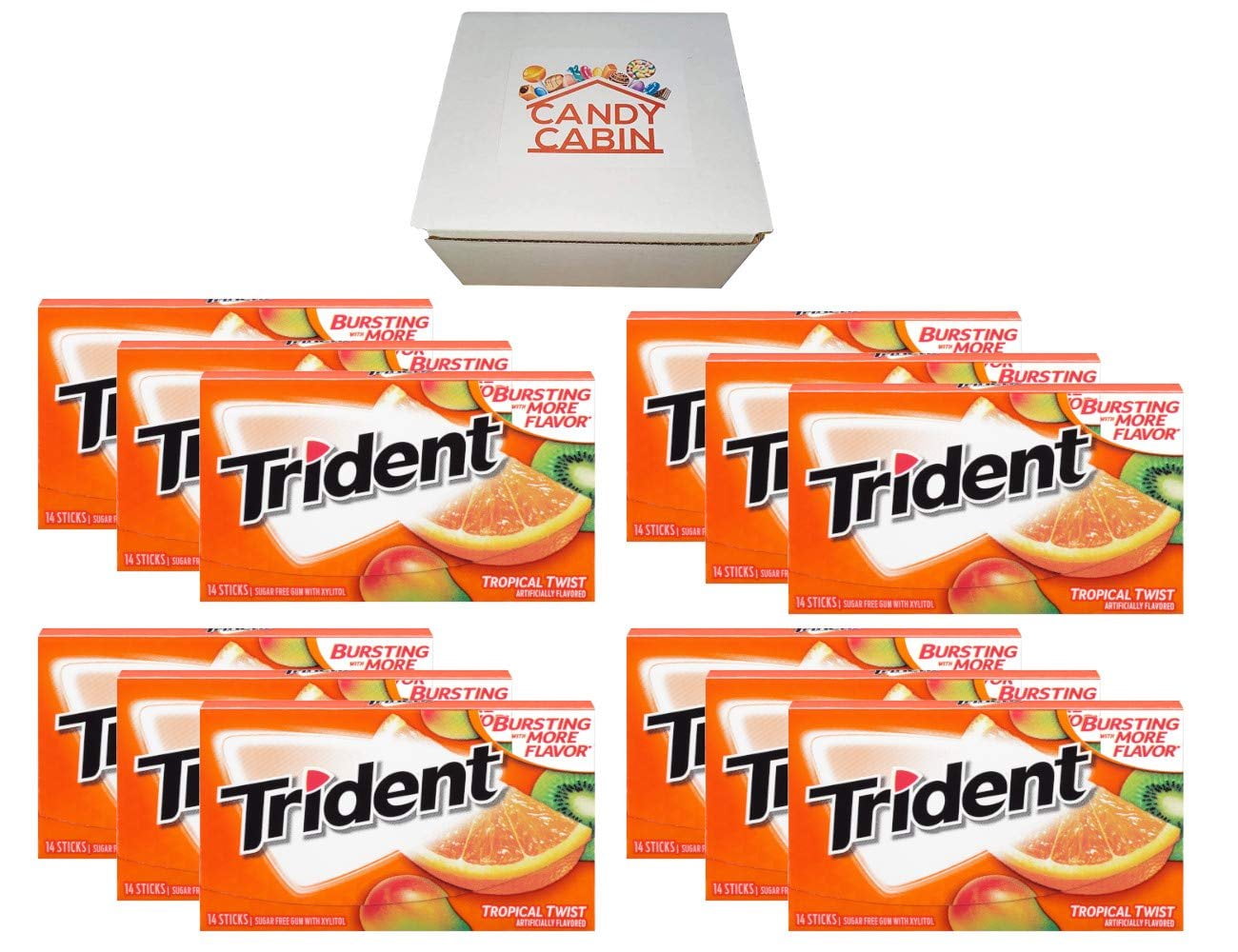 Trident Sugar Free Chewing Gum, Variety Pack of 12 by CANDY CABIN Tropical Twist