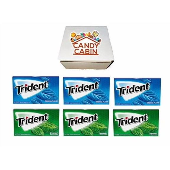 Trident Sugar Free Chewing Gum, Variety Pack of 6 by CANDY CABIN Original - Spearmint